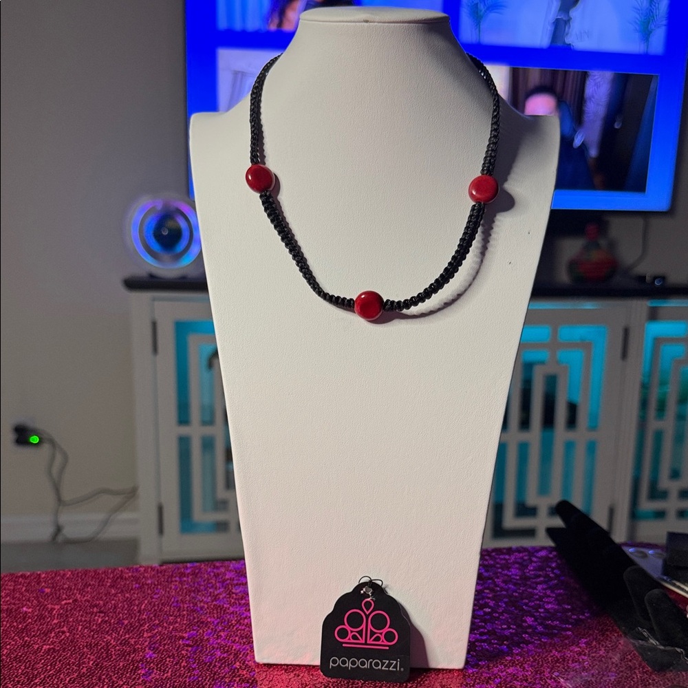 Paparazzi Black Necklace with Red Accents